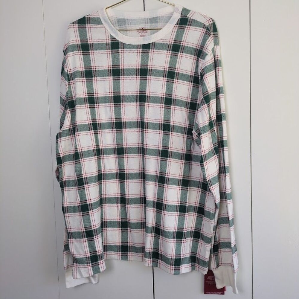 Wondershop Men's Plaid Long Sleeve Pajama Top White Green Red Size XL